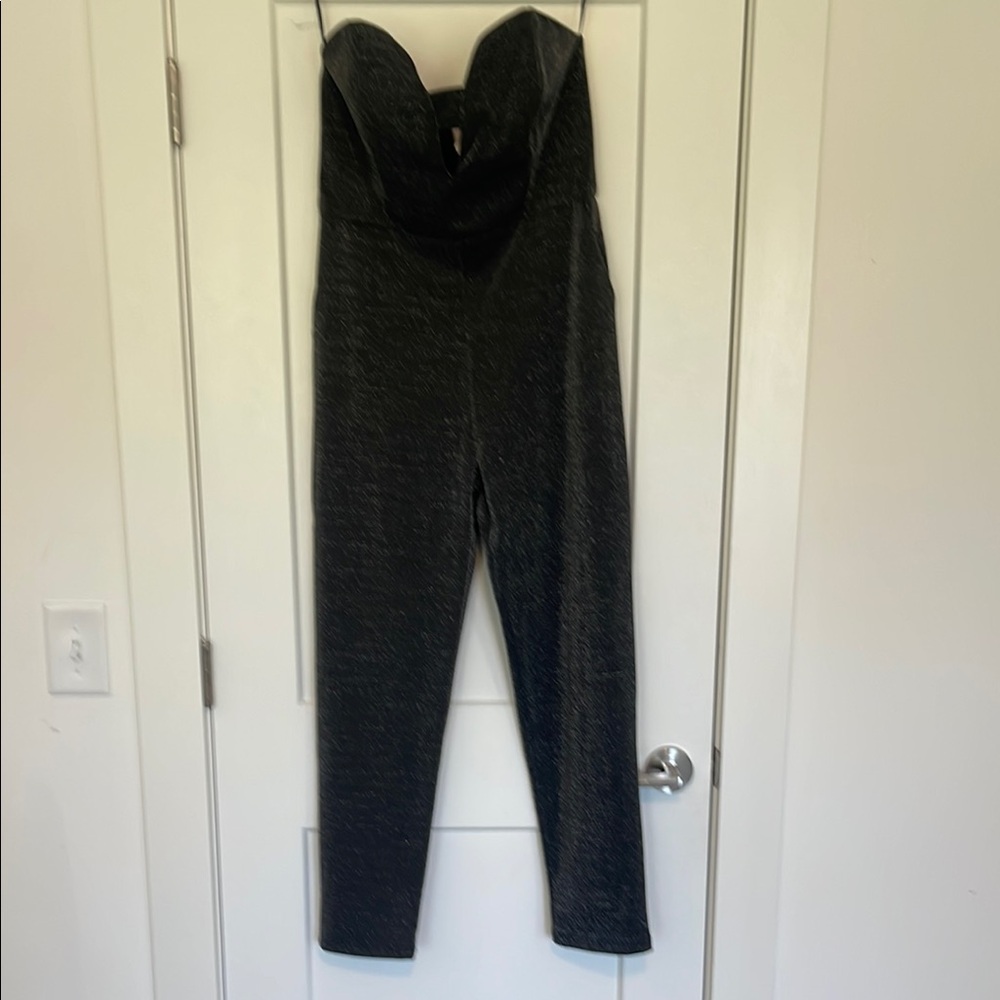 Black Shimmer Strapless Jumpsuit